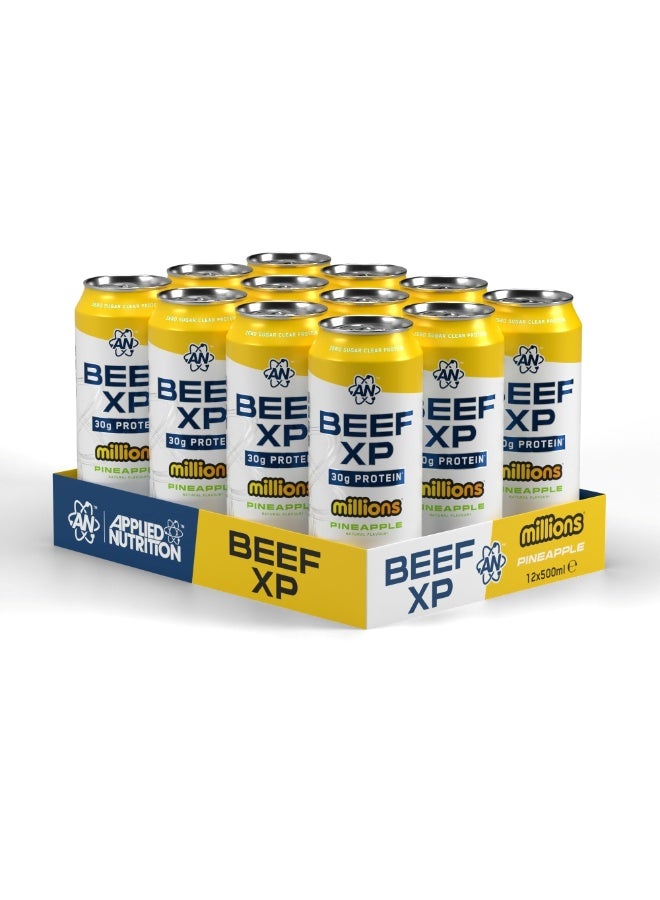 Applied Nutrition Beef-XP Clear Protein Drink, Millions Pineapple Flavor, Ready-to-Drink, Dairy-Free, 500ml, Pack of 12 - Image 1